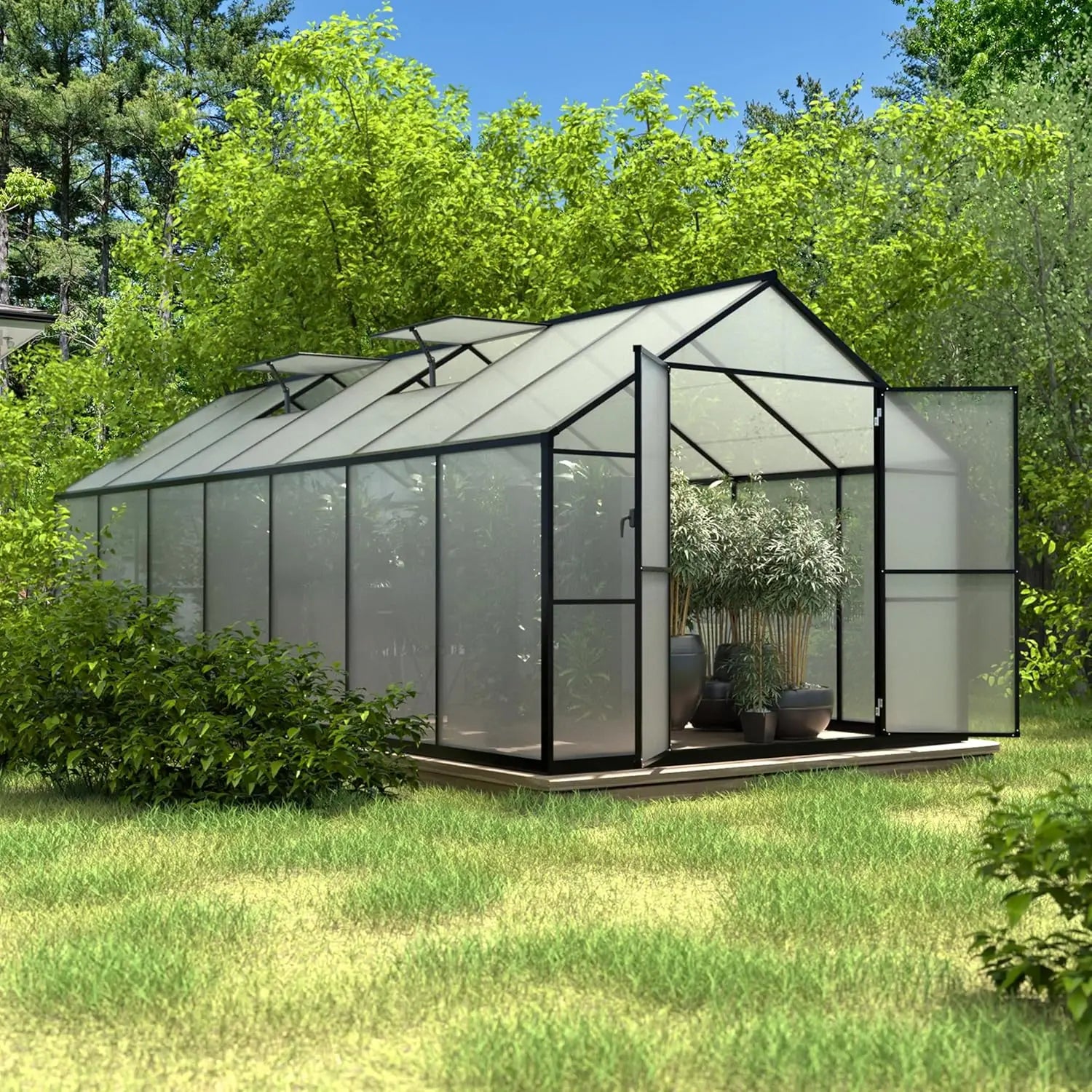 8' x 14'greenhouses for Outdoors with,6MM Thick Polycarbonate Panel,Green House with Adjustable Vent for Outside,Garden,Backyard