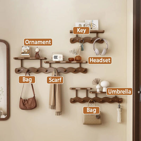 Entrance Hall Coat Rack Wall Mounted Clothes Scarf Storage Hooks Interior Clothing Bag Keys Organizer Hangers with Storage Rack